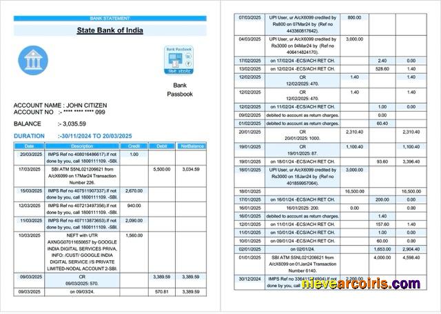India State Bank of India bank statement Word and PDF, 2 pages